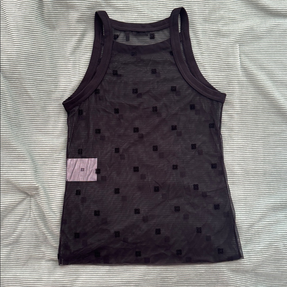 GIVENCHY BLACK FITTED TOP IN 4G PLUMETIS PRINTED SHEER TULLE SIZE S - Picture 6 of 6